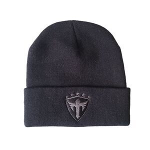 All black logo knit beenie cap